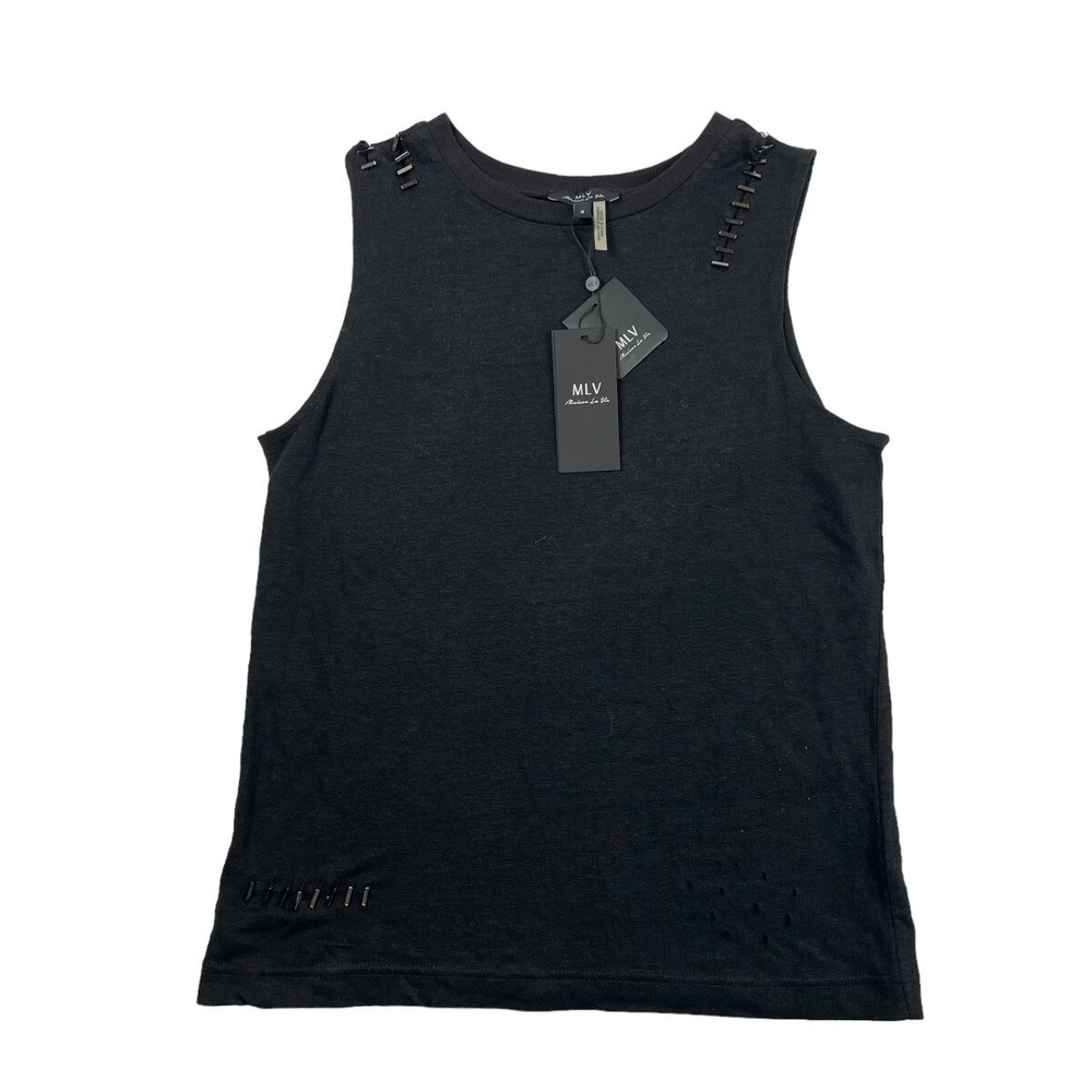 MLV Maison La Vie Black Distressed Linen Tank Blouse Top 3042244 Womens S NWT